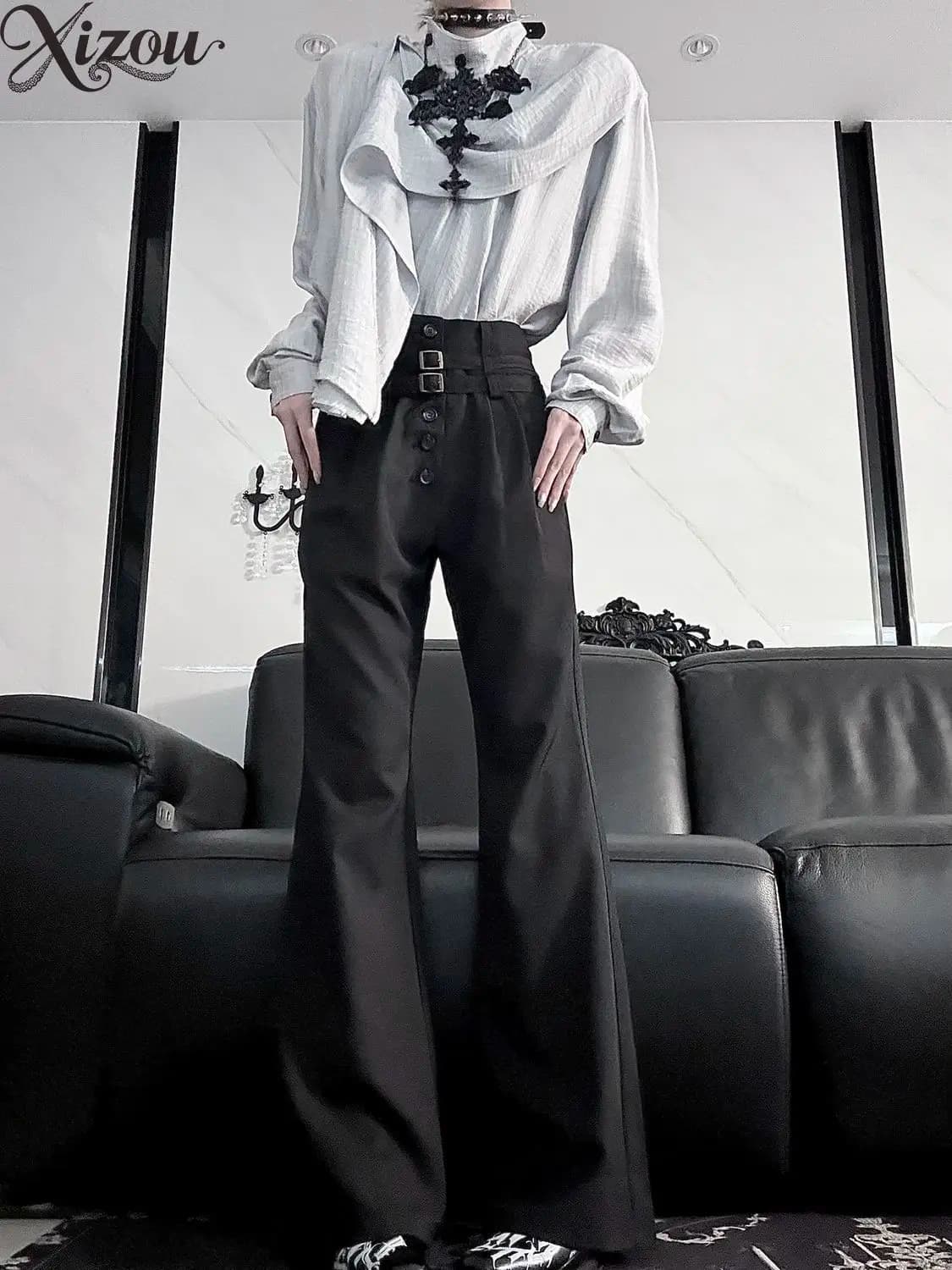 Ouji Lolita Knight Pants Unisex Retro High Waist Flared Pant Spring Autumn Cool Slim Fit Neutral Trousers 2026 Button Capris