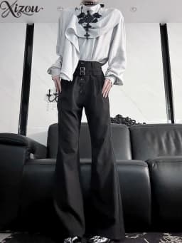Ouji Lolita Knight Pants Unisex Retro High Waist Flared Pant Spring Autumn Cool Slim Fit Neutral Trousers 2026 Button Capris