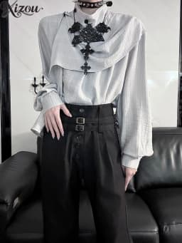 Ouji Lolita Knight Pants Unisex Retro High Waist Flared Pant Spring Autumn Cool Slim Fit Neutral Trousers 2026 Button Capris