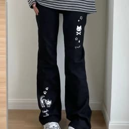 Japanese Y2k Pants Women Streetwear Skull Print Black Pantalon Femme Elastic Waist Casual Fashion Trousers 2025 New Bottoms