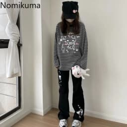 Japanese Y2k Pants Women Streetwear Skull Print Black Pantalon Femme Elastic Waist Casual Fashion Trousers 2025 New Bottoms