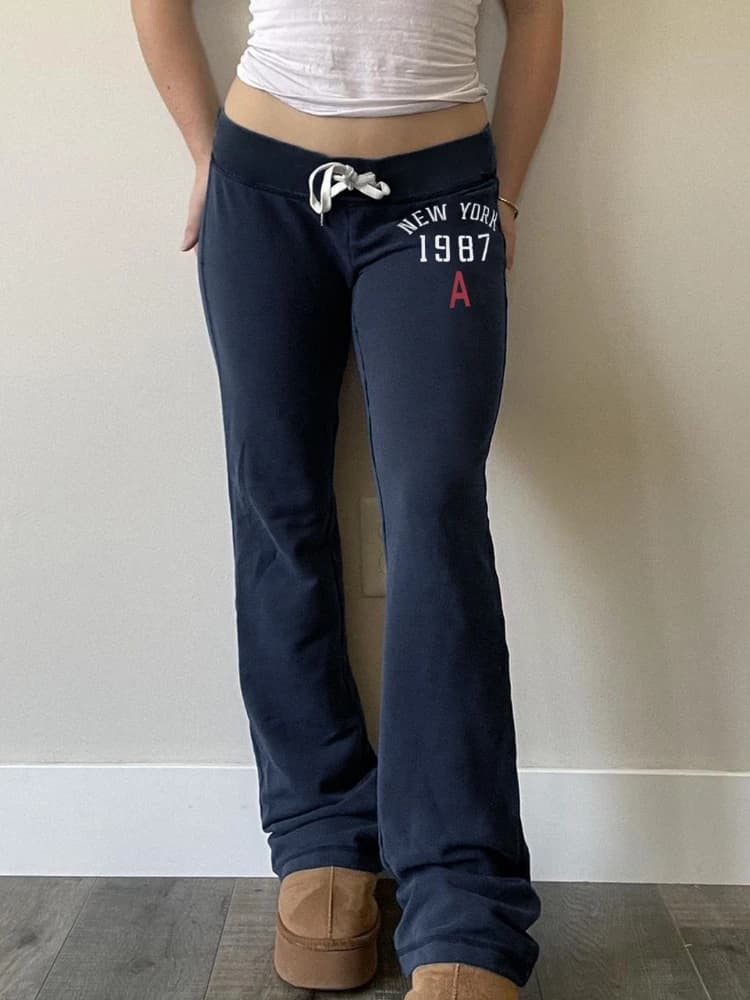 Korobov America Fashion Y2k Low Waist Slight Strech Letter Print All Match Streetwear Long Pants
