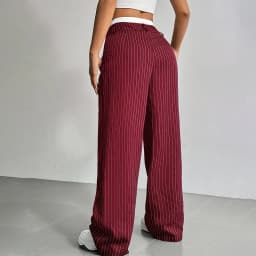 High Waist Stripe Printed Spliced Suit Trousers Women Casual Loose Straight Wide Pants Simple All-Match Draped Full Length Pants