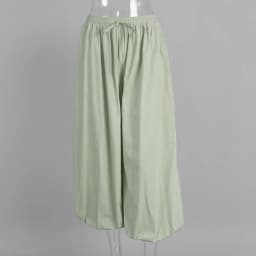 100% Cotton High Quality Women Casual High Waist Bloomers Long Pants Fashion Big Wide Leg Pants Women Clothes Trousers