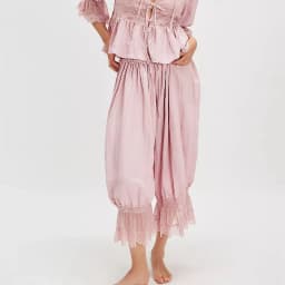 Women Y2K Lace Trim Pants Vintage Pettipants Long Bloomers Pants Under Dress Pantaloons Cute Ruffle Pumpkin Pants