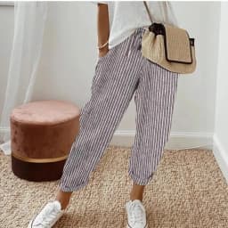European and American Cross border Women's Summer New Fashionable Loose Stripe Printed Elastic Waist Drawstring Casual Pants