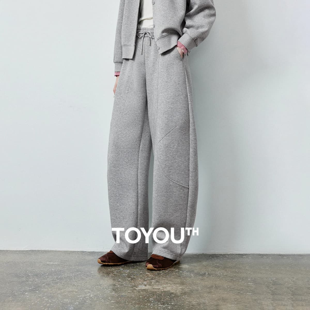 TOYOUTH Women's Lazy Academy Soft American Curved Leg Trousers 2026 Autumn New Arrival Paneled Design Pear Figure Shaping Pants