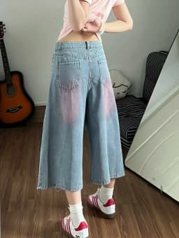 Women High Waist Cute Cartoon Cat Embroidery Jeans Girls Vintage Y2k Clothes Calf Length Denim Pants Harajuku Blue Streetwear