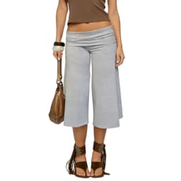 Summer Gaucho Pants Women Fold Over Cropped Capri Pants Low Rise Wide Leg Yoga Capris Palazzo Culotte Stretch Bottoms Streetwear