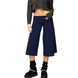 Summer Gaucho Pants Women Fold Over Cropped Capri Pants Low Rise Wide Leg Yoga Capris Palazzo Culotte Stretch Bottoms Streetwear