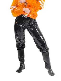 Women Shiny Faux Leather Stretch Lantern Pants Ladies Glossy PU Casual Trousers