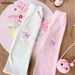 Japanese Kawaii Lolita Style Corduroy Pants Women Sweet Cute Cartoon Embroidery Casual Trousers Harajuku Subculture Sweatpants