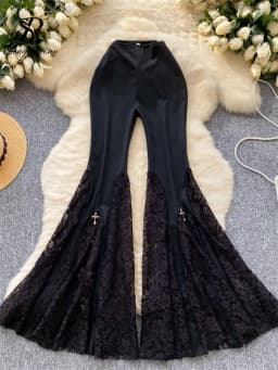 SINGREINY American Ins Hotsweet Pants Women High Waist Mesh Splice Lace Design Fashion Streetwear Skinny Flared Long Pants