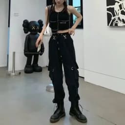 2025 New Harajuku Goth Jogging Cargo Pants Women Streetwear Black High Waist Solid Color Oversized Pants Casual Trousers Female