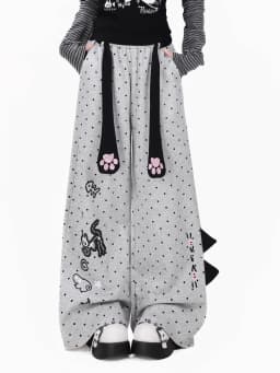 NICEMIX Kaomoji Sweatpants Women Cute Kawaii Cutecore Harajuku Jirai Kei Baggy Wide Leg Gray Joggers Y2K Alt Streetwear Pants