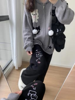 NICEMIX Kaomoji Sweatpants Women Cute Kawaii Cutecore Harajuku Jirai Kei Baggy Wide Leg Gray Joggers Y2K Alt Streetwear Pants