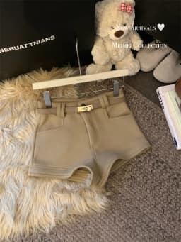 High Waist Slim Fit Straight Leg Fleece Lined Casual Shorts Women's Autumn Winter New Style Khaki Versatile Slimming Hot Pants