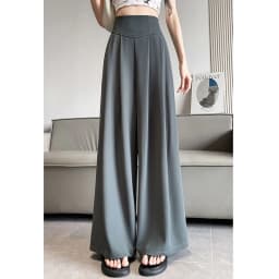 Lady Korean Solid High Waist Pants Girls Fashion Wide Leg Suit Trousers Women Slim Fit Comfortable Daily Slacks