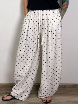 Polka Dot Cotton Linen Pants White Women Wide Leg Summer Spring Baggy Trousers For Woman High Waist Linen Loose Pants Women
