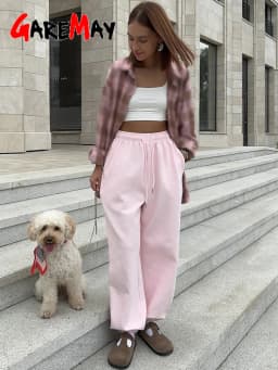 Autumn Women's Gray Sports Pants with Elastic 80% Cotton Jogging Vintage Classic Brown Sweatpants for Women