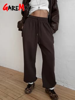 Autumn Women's Gray Sports Pants with Elastic 80% Cotton Jogging Vintage Classic Brown Sweatpants for Women