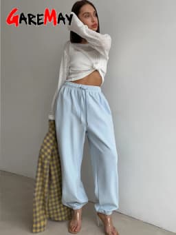 Autumn Women's Gray Sports Pants with Elastic 80% Cotton Jogging Vintage Classic Brown Sweatpants for Women