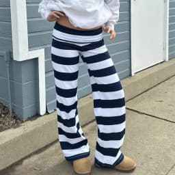 Women Y2k Striped Fold Over Pants Low Rise Yoga Pants Lounge Bottoms Color Block Wide Leg Flare Leggings Sweatpants