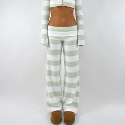 Women Y2k Striped Fold Over Pants Low Rise Yoga Pants Lounge Bottoms Color Block Wide Leg Flare Leggings Sweatpants