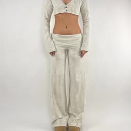 Women Y2k Striped Fold Over Pants Low Rise Yoga Pants Lounge Bottoms Color Block Wide Leg Flare Leggings Sweatpants