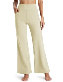 TACVASEN Women's Fleece Lined Wide Leg Yoga Pants Waterproof High Waist Business Pants Winter Warm Sweatpants with Pockets