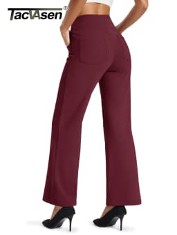 TACVASEN Women's Fleece Lined Wide Leg Yoga Pants Waterproof High Waist Business Pants Winter Warm Sweatpants with Pockets