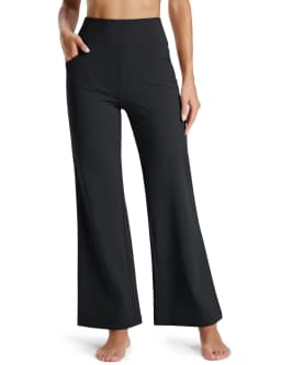 TACVASEN Women's Fleece Lined Wide Leg Yoga Pants Waterproof High Waist Business Pants Winter Warm Sweatpants with Pockets