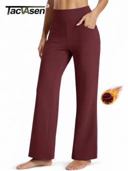 TACVASEN Women's Fleece Lined Wide Leg Yoga Pants Waterproof High Waist Business Pants Winter Warm Sweatpants with Pockets