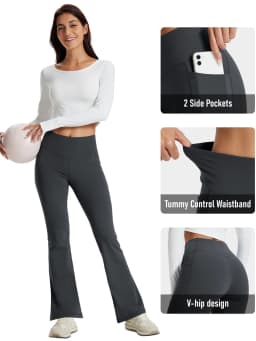 TACVASEN Womens Yoga Flare Leggings with Pocket  Wide Leg Stretch Moisture Wicking Pants High Waisted Tummy Control Yoga Pants