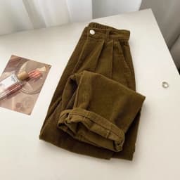 Women Korean Fashion Spring Fall Retro Straight High Waist Corduroy Pants Causal Full Length Trousers All Match Office Lady Pant