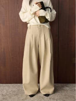 LANMREM 2025 Winter New Korean Fashion Woolen Pleated Wool Trousers Loose Slimming Warm Long Pants For Women