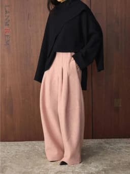LANMREM 2025 Winter New Korean Fashion Woolen Pleated Wool Trousers Loose Slimming Warm Long Pants For Women