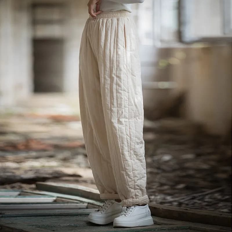 Johnature Women Vintage Plus Cotton Warm Straight Pants Elastic Waist Winter Trouser 2025 New Solid Color Women Casual Pants