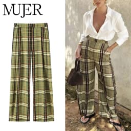 MUJER Plaid Baggy Pants Woman Casual Wide Leg Pants for Women Mid Waist Oversize Women's Pants Vintage Pleated Trousers Womens