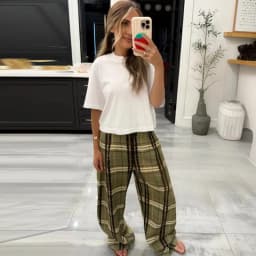 MUJER Plaid Baggy Pants Woman Casual Wide Leg Pants for Women Mid Waist Oversize Women's Pants Vintage Pleated Trousers Womens
