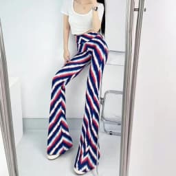 Sexy High Waist Striped Flare Pants Women Streetwear Print Tie Dye Slim Pantalones Vintage Lenggings Spodnie Aesthetic Trousers