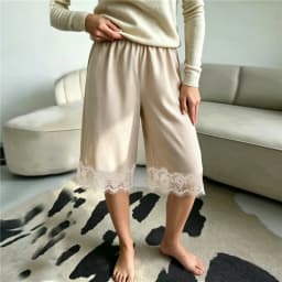 Women Capri Pants 3/4 Length Wide Leg Cropped Pants summer casual Elastic Waist Crop trousers