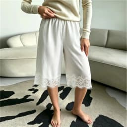 Women Capri Pants 3/4 Length Wide Leg Cropped Pants summer casual Elastic Waist Crop trousers