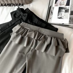 KAMEHARA Japanese Soft Girl Cake Fake Two Piece Skirt Pant Female Harajuku Style Y2k Sexy Slim Fit Slightly Flared Wide Leg Pant