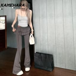 KAMEHARA Japanese Soft Girl Cake Fake Two Piece Skirt Pant Female Harajuku Style Y2k Sexy Slim Fit Slightly Flared Wide Leg Pant