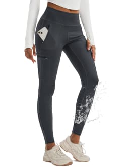 TACVASEN Women's Hiking Leggings with 4 Zipper Pockets Water Resistant High Waisted Cargo Leggings Elastic Workout Running Yoga
