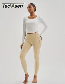 TACVASEN Women's Hiking Leggings with 4 Zipper Pockets Water Resistant High Waisted Cargo Leggings Elastic Workout Running Yoga