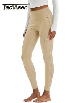 TACVASEN Women's Hiking Leggings with 4 Zipper Pockets Water Resistant High Waisted Cargo Leggings Elastic Workout Running Yoga