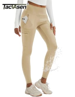 TACVASEN Women's Hiking Leggings with 4 Zipper Pockets Water Resistant High Waisted Cargo Leggings Elastic Workout Running Yoga