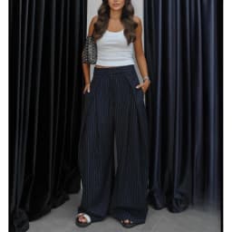 MUJER Black Baggy Pants Woman Pleated Wide Leg Pants for Women Striped Casual Women's Pants Spring High Waist Trousers Womens